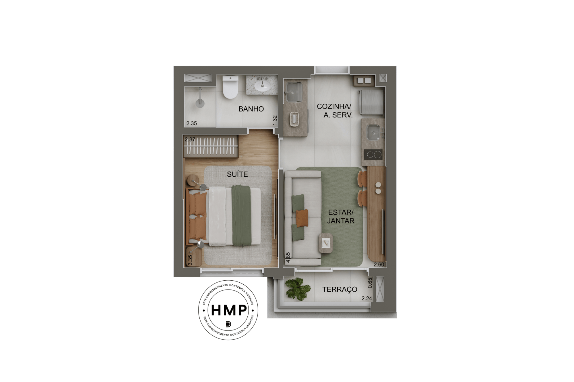 Anália Franco Station - Planta Planta de 1 Suíte - 30m²