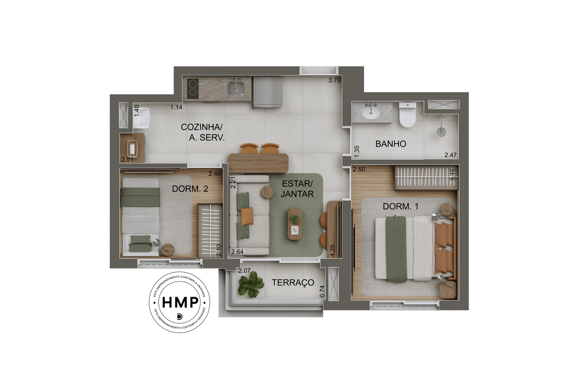 Anália Franco Station - Planta Planta de 2 Dormitórios - 44m²