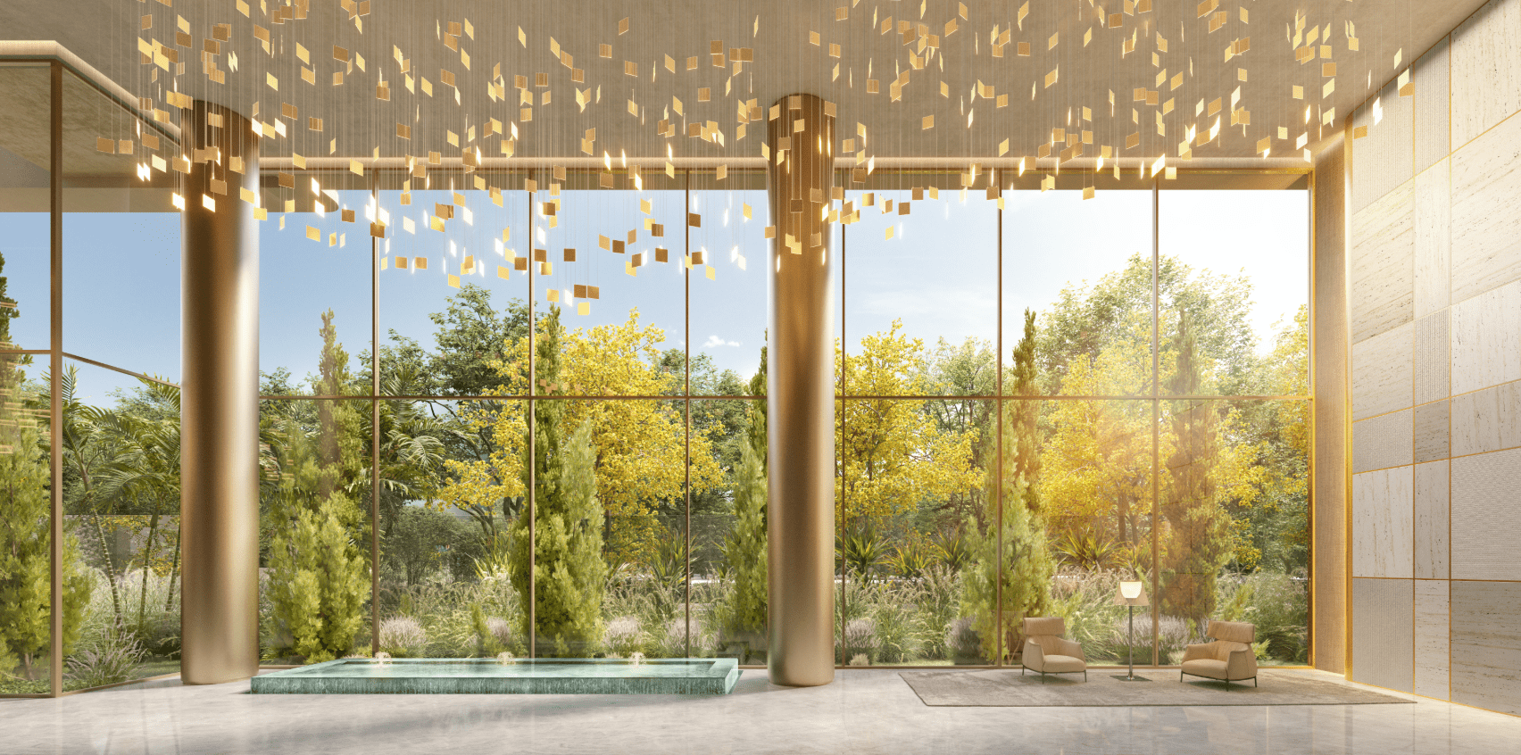 LA GALERIE Moema — ambiente interno com pé-direito duplo e iluminação natural