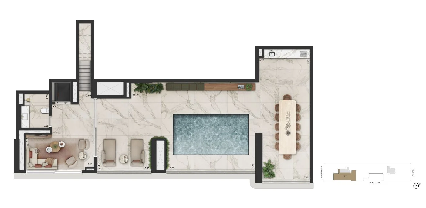 LA GALERIE Moema — Planta Casa Duplex 2º Pav. de 569m² (Piso Inferior) – torre 2 - final 2