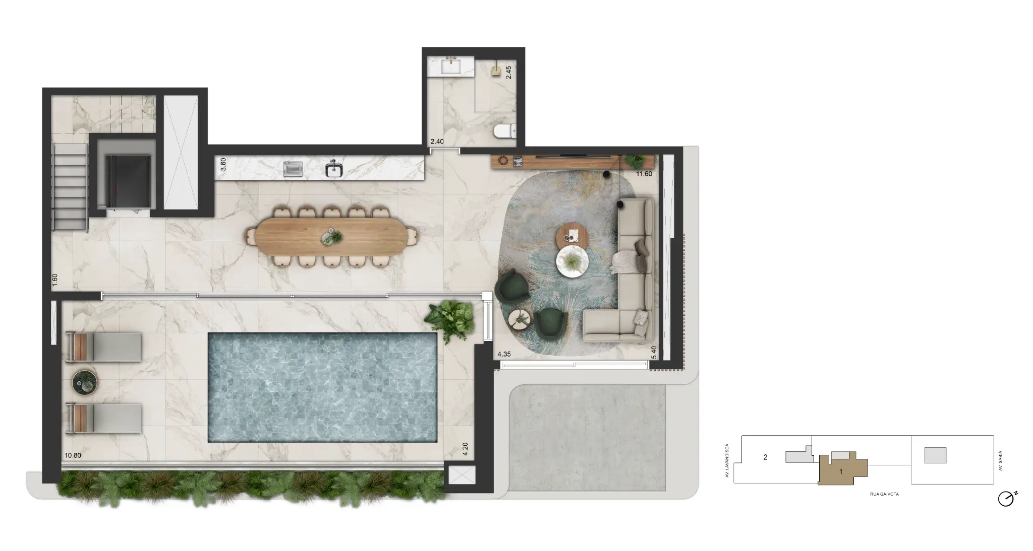 LA GALERIE Moema — Planta Casa Duplex 3º Pav. de 442m² (Piso Inferior) – torre 2 - final 1