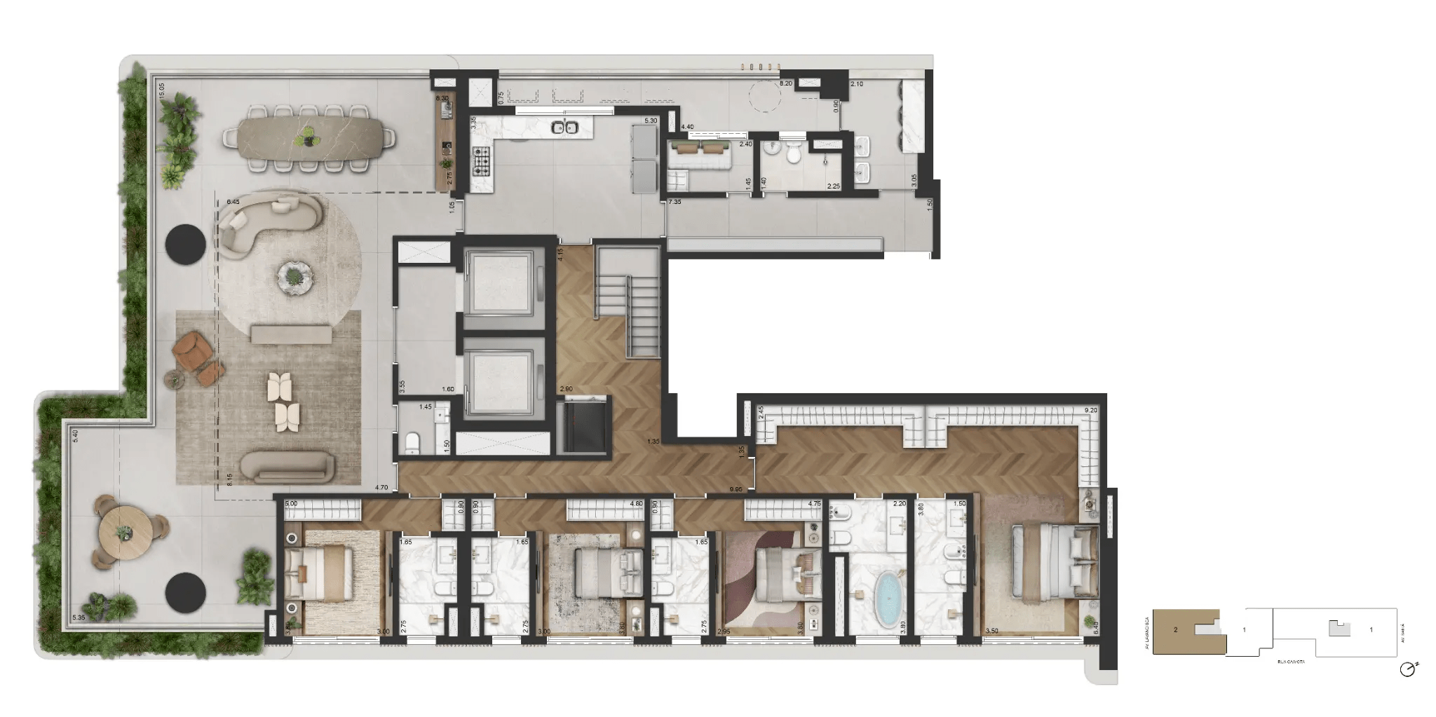 LA GALERIE Moema — Planta Casa Duplex 3º Pav. de 569m² (Piso Superior) – torre 2 - final 2