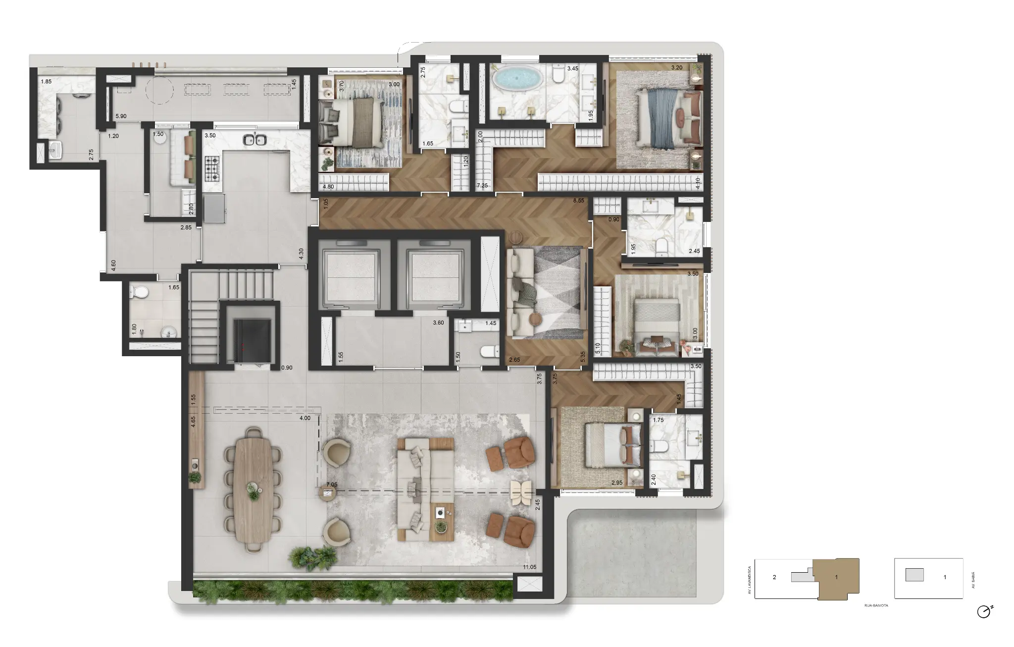 LA GALERIE Moema — Planta Casa Duplex 4º Pav. de 442m² (Piso Superior) – torre 2 - final 1