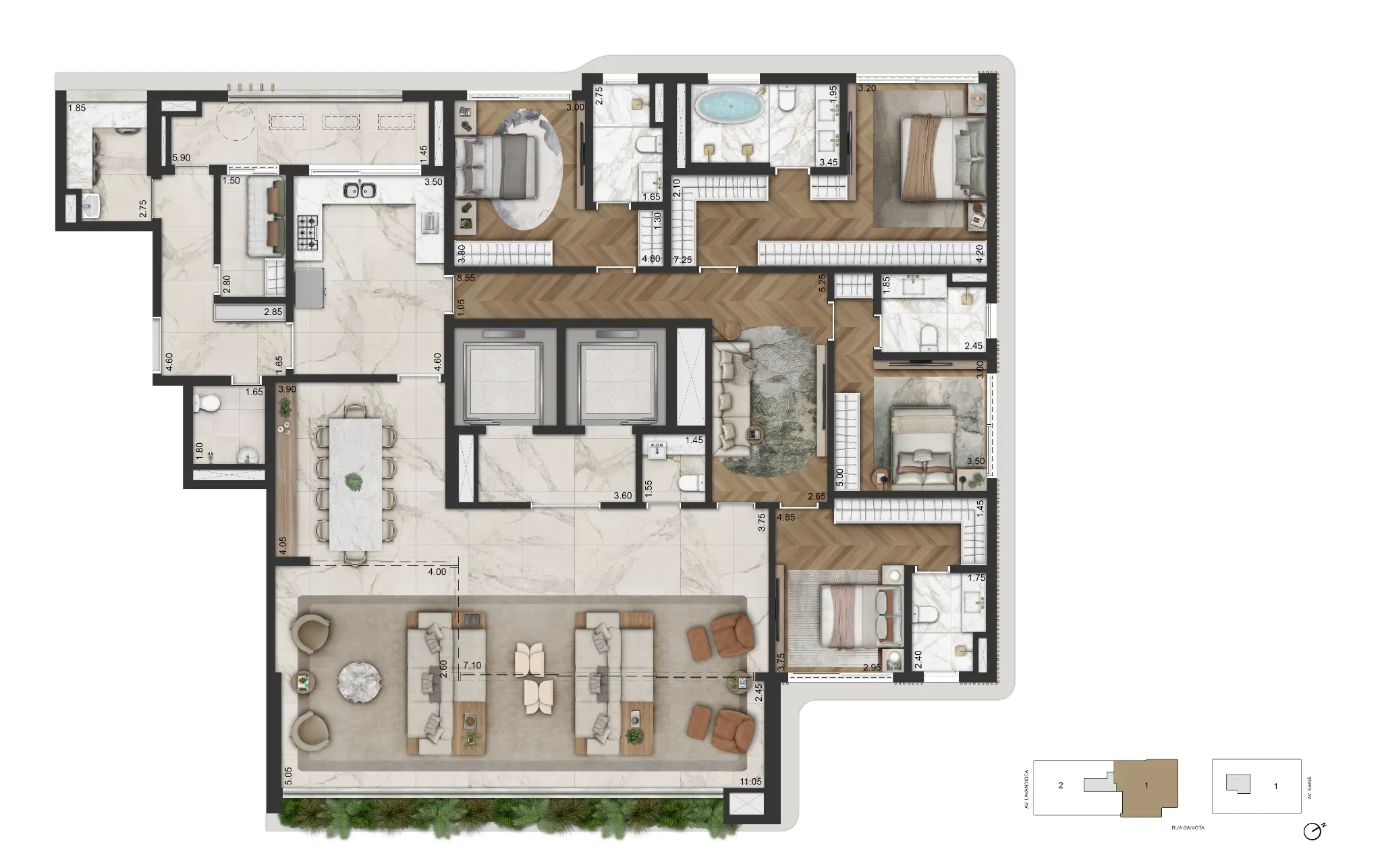 LA GALERIE Moema — Planta de 283m² – torre 2 final 1 – planta tipo