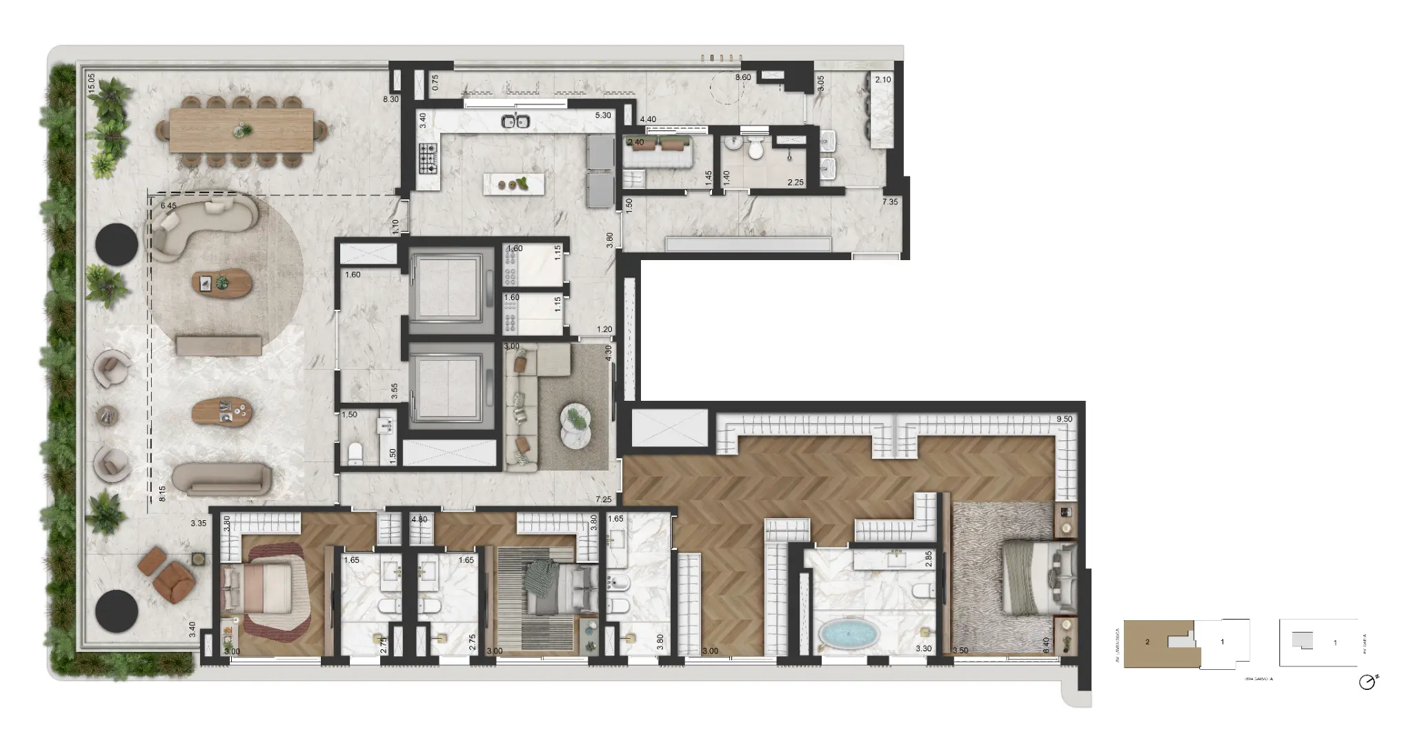 LA GALERIE Moema — Planta de 345m² – torre 2 final 2 – planta opção 1
