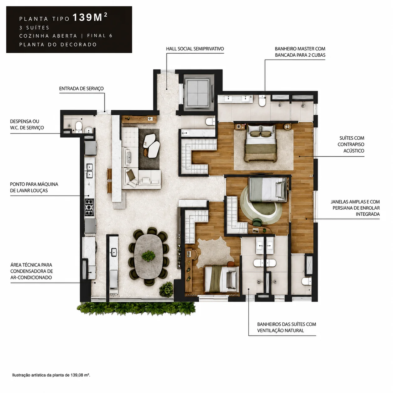 ALMÁ Pinheiros - Planta Planta de 139 m²