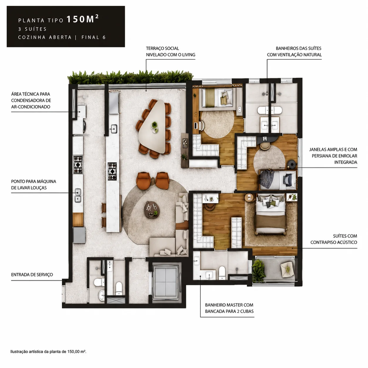 ALMÁ Pinheiros - Planta Planta de 150 m²