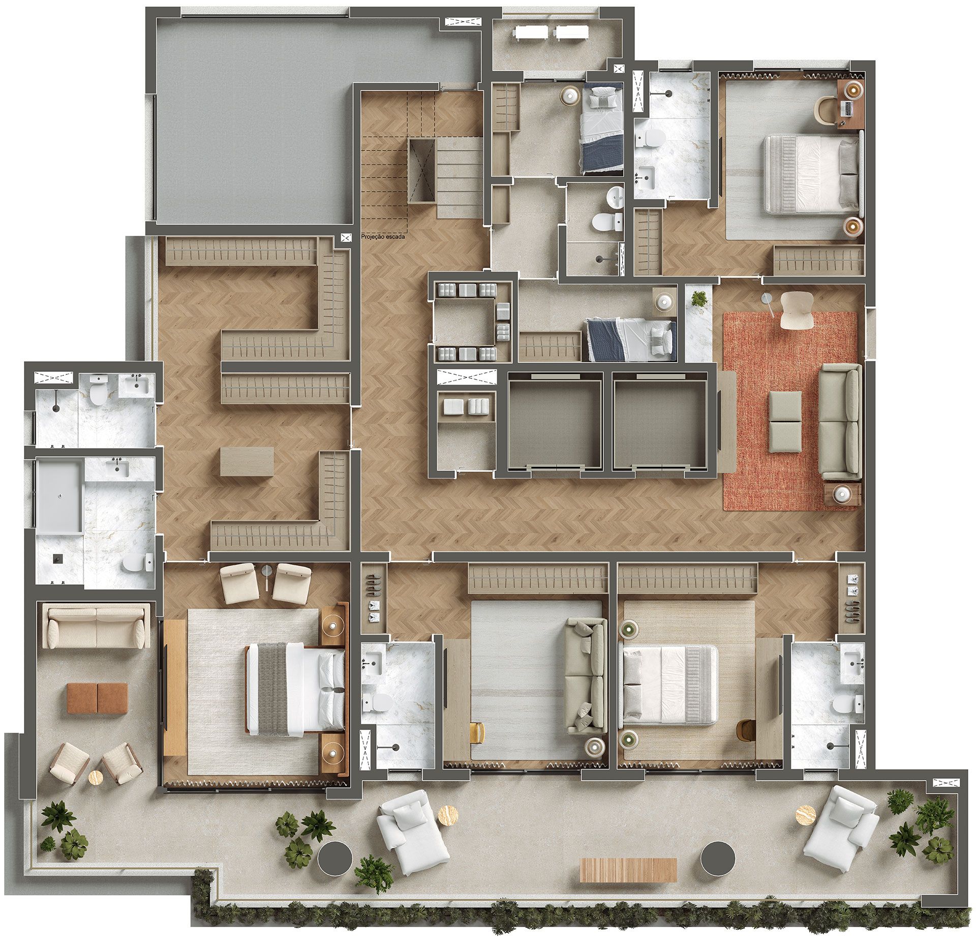 Planta Cobertura Duplex de 588m² (Piso Inferior) — ETERNO Alma Brasileira — curadoria iApartamentos — Paraíso