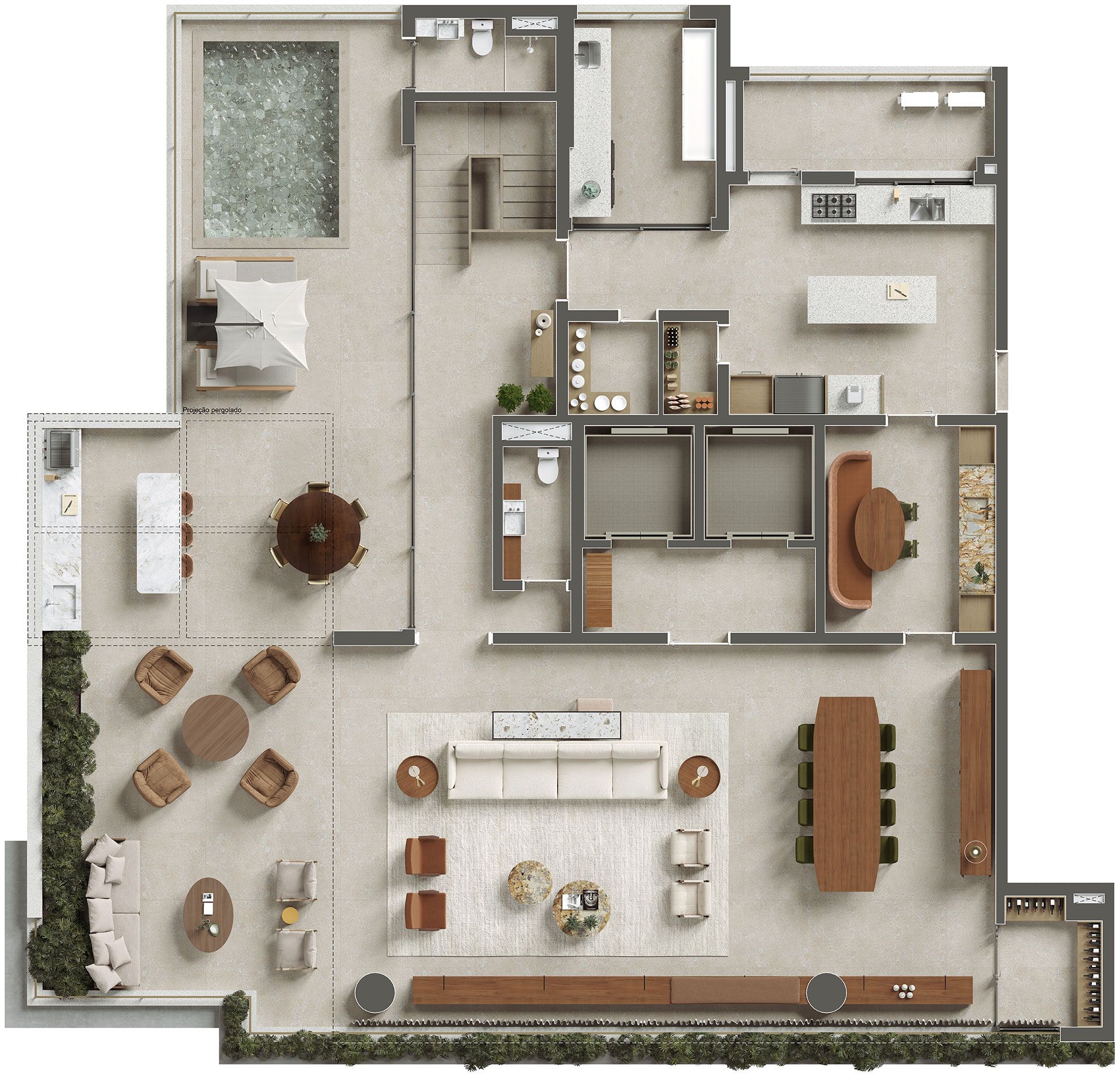 Planta Cobertura Duplex de 588m² (Piso Superior) — ETERNO Alma Brasileira — curadoria iApartamentos — Paraíso
