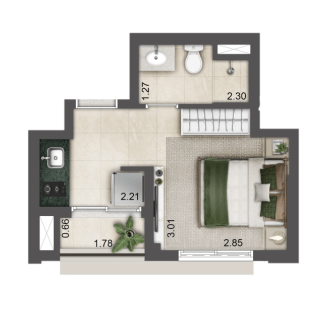 Planta de 21m² - Torre E