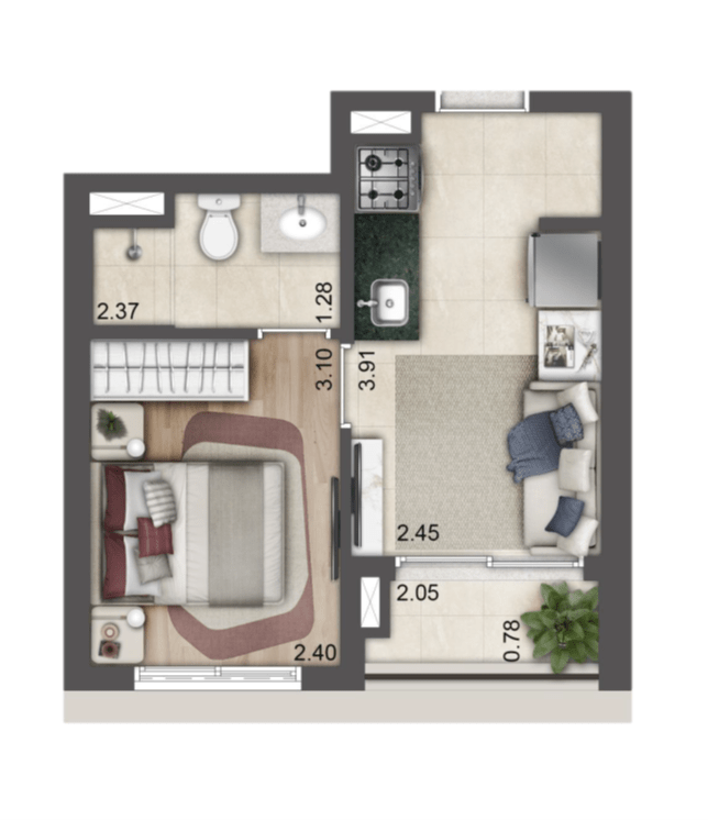 Planta de 27m² - Torre E - Jardim da Hípica Apartments