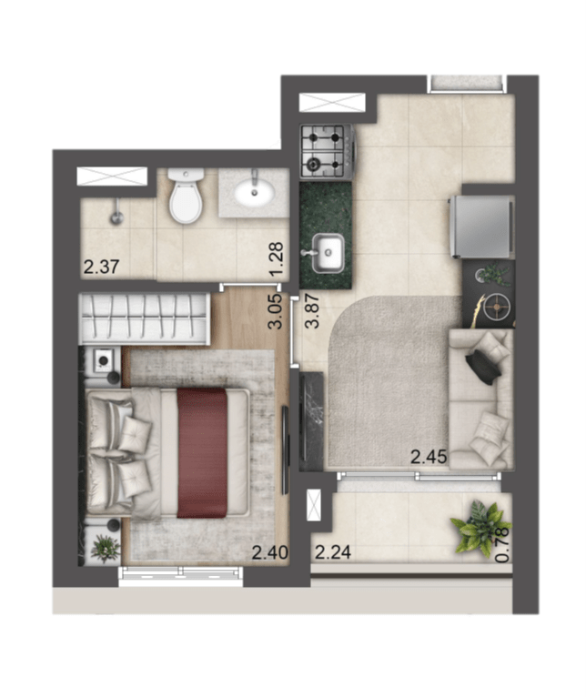 Planta de 27m² - Torre F - Jardim da Hípica Apartments