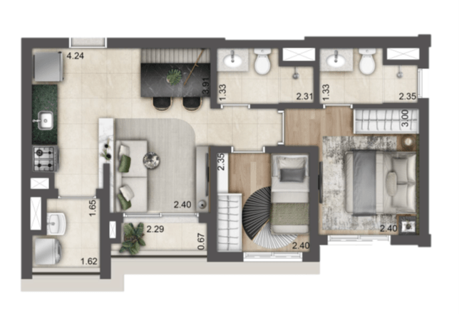 Planta de 49m² - Torre F - Jardim da Hípica Apartments