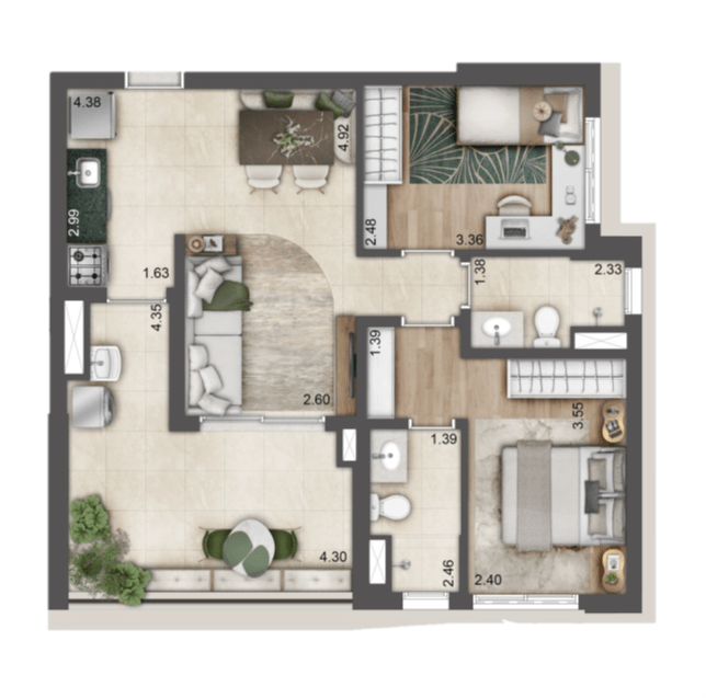 Planta de 68m² - Torre F - Jardim da Hípica Apartments