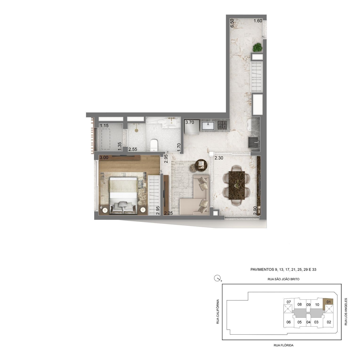 ESCAPE Brooklin - Planta Planta Studio 43m²