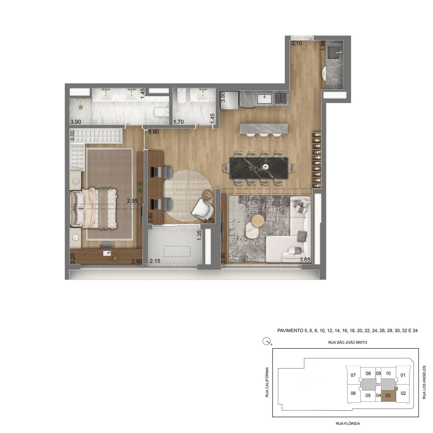 ESCAPE Brooklin - Planta Planta de 52m²