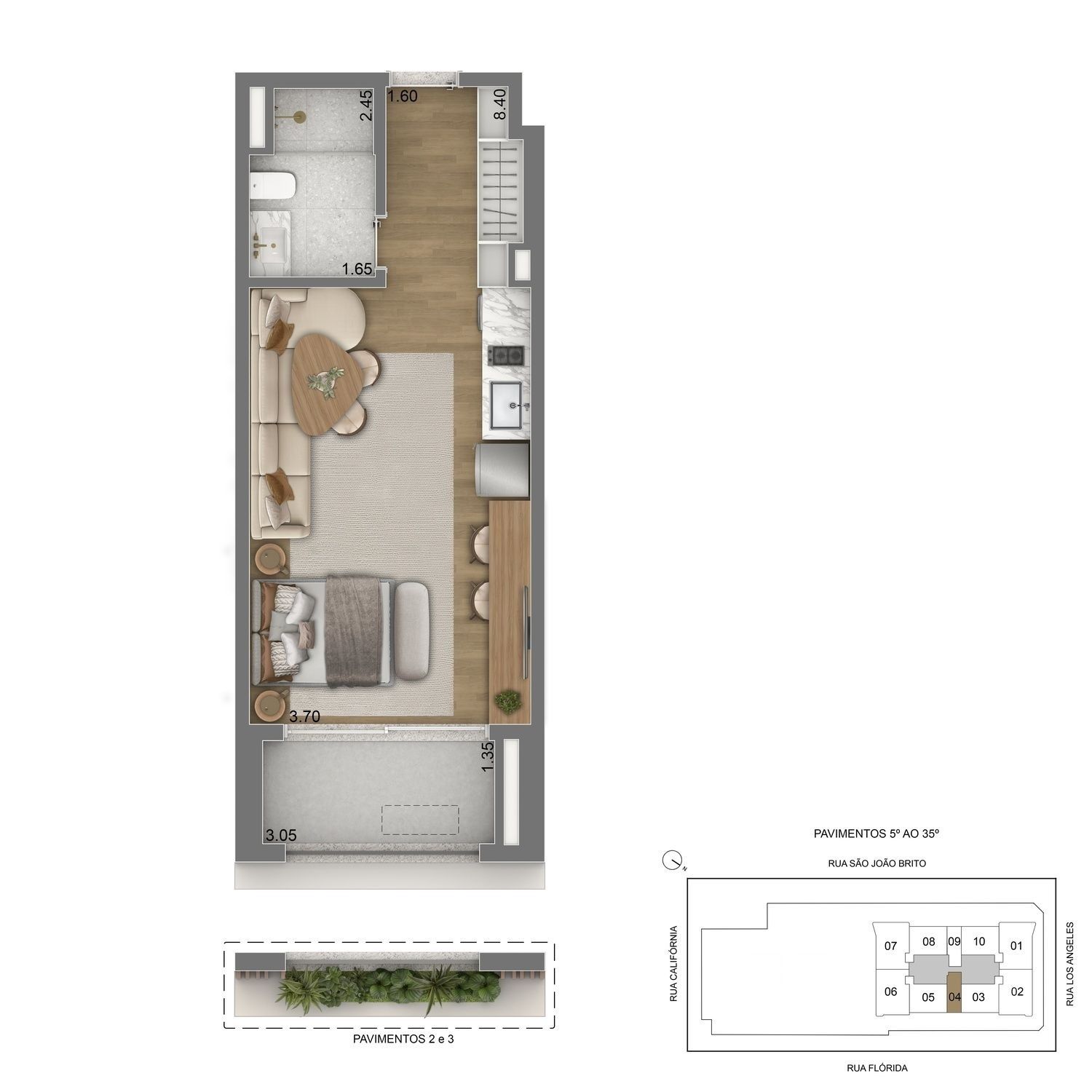 ESCAPE Brooklin - Planta Planta Studio 40m²
