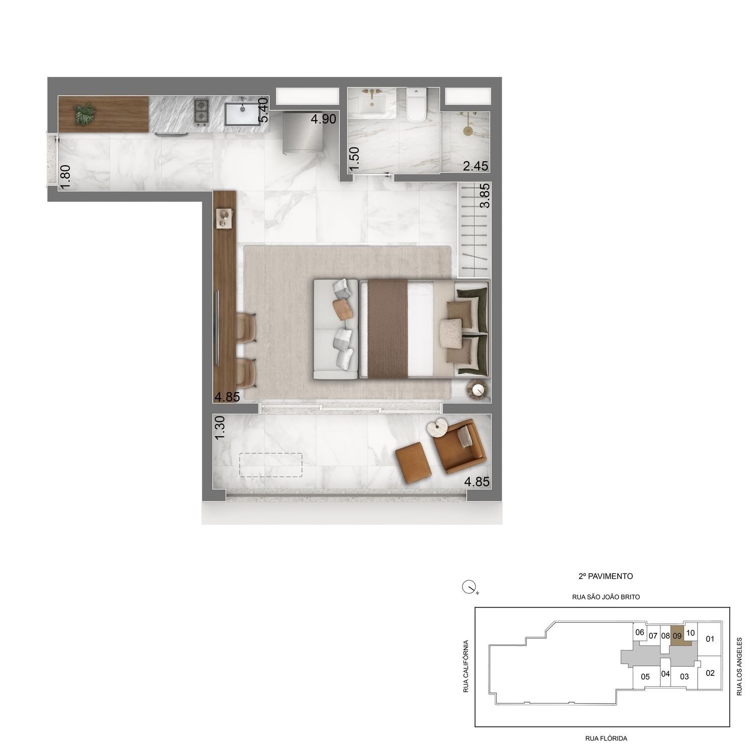 ESCAPE Brooklin - Planta Planta Studio 43m²