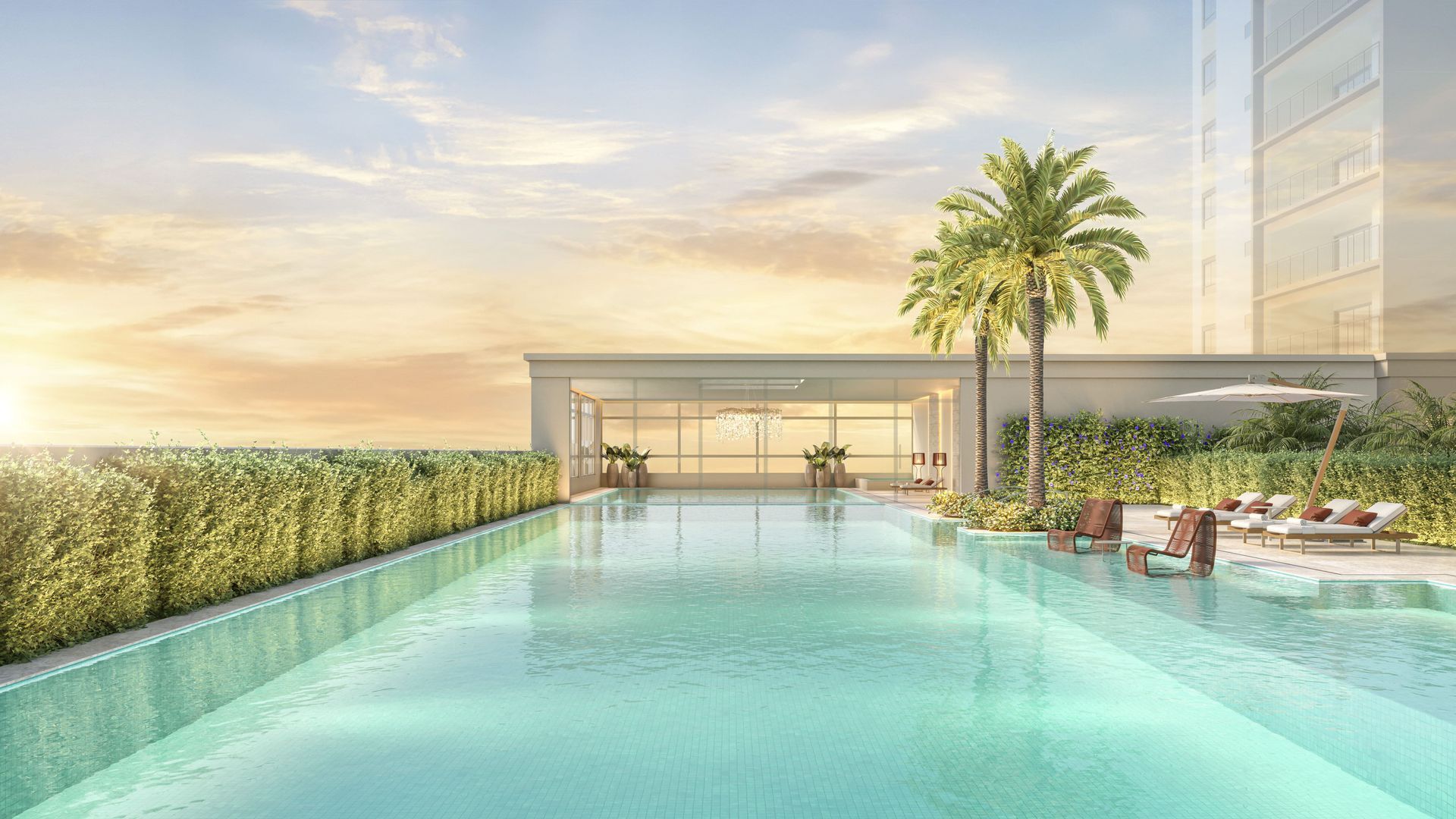 The Grand Residence — piscina ao ar livre com acabamento premium e paisagismo tropical — curadoria iApartamentos — Brooklin
