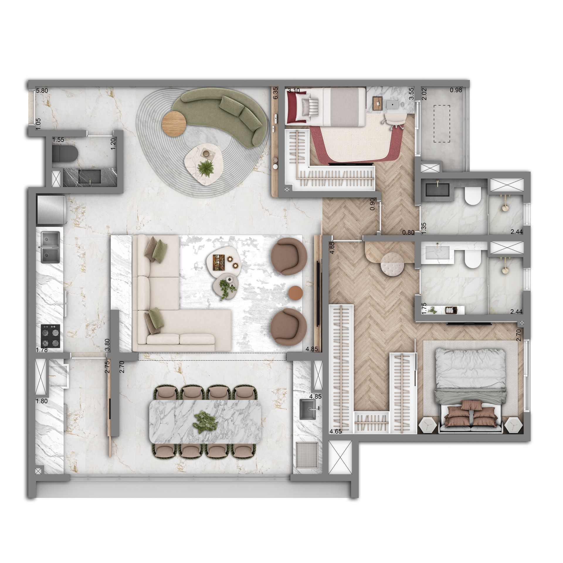 The Grand Residence — planta tipo 104m² padrão — curadoria iApartamentos — Brooklin