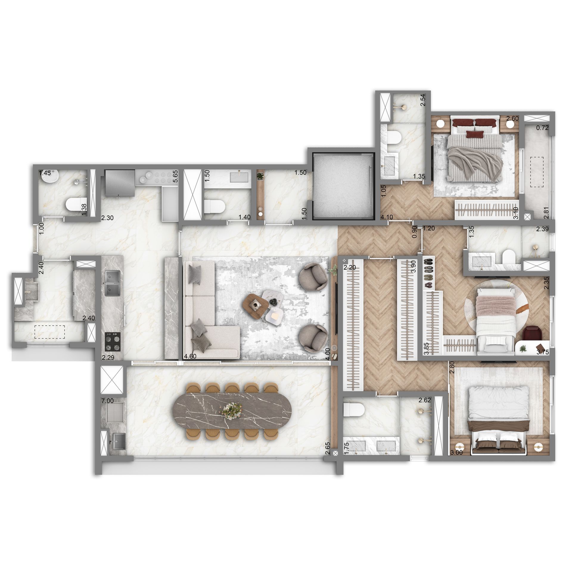 The Grand Residence — planta tipo 132m² opção 01 — curadoria iApartamentos — Brooklin