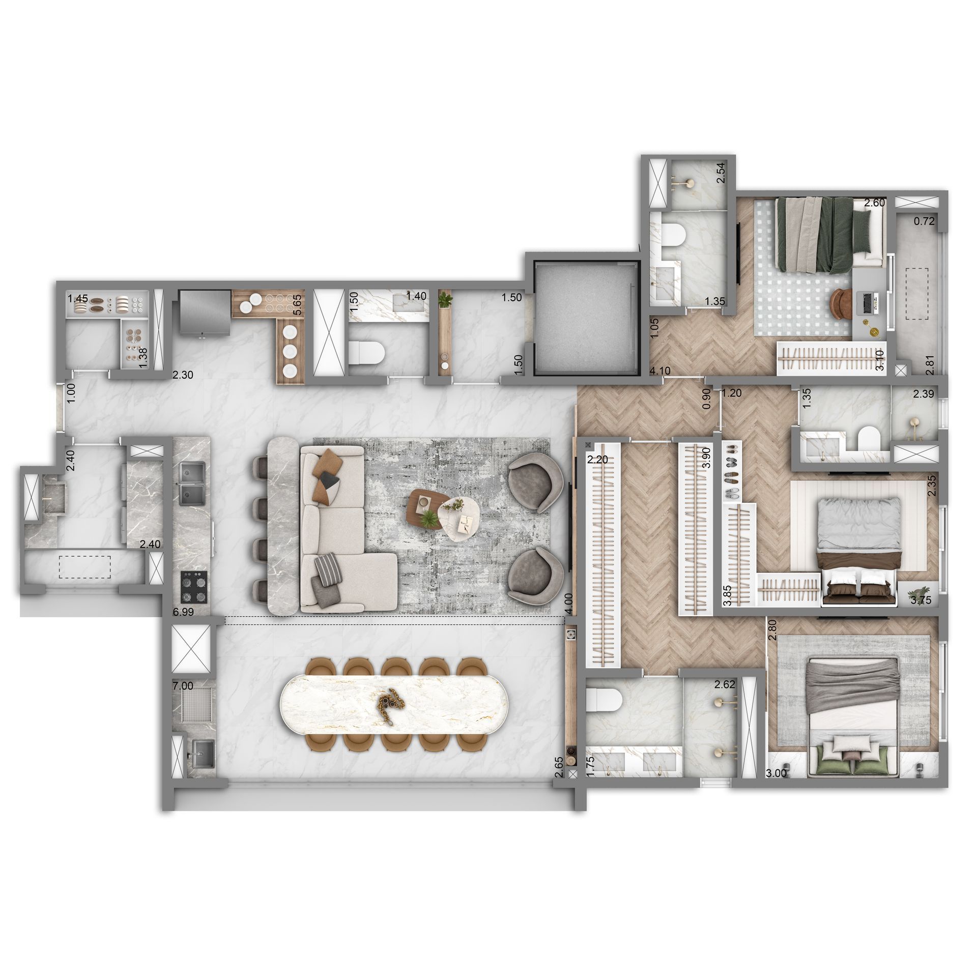 The Grand Residence — planta tipo 133m² padrão — curadoria iApartamentos — Brooklin