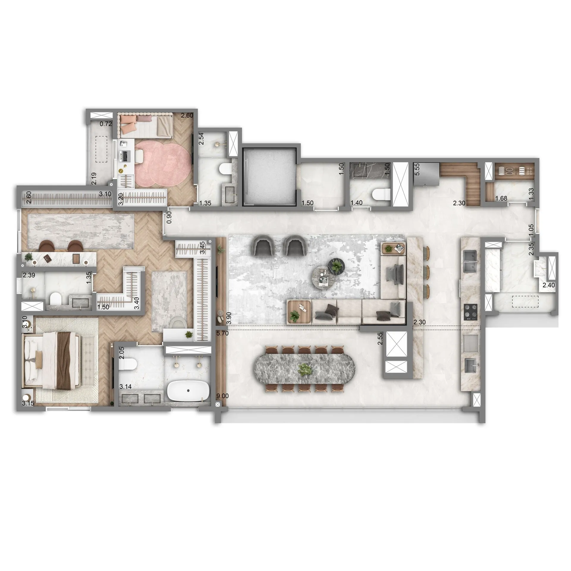 The Grand Residence — planta tipo 147m² opção 08 — curadoria iApartamentos — Brooklin