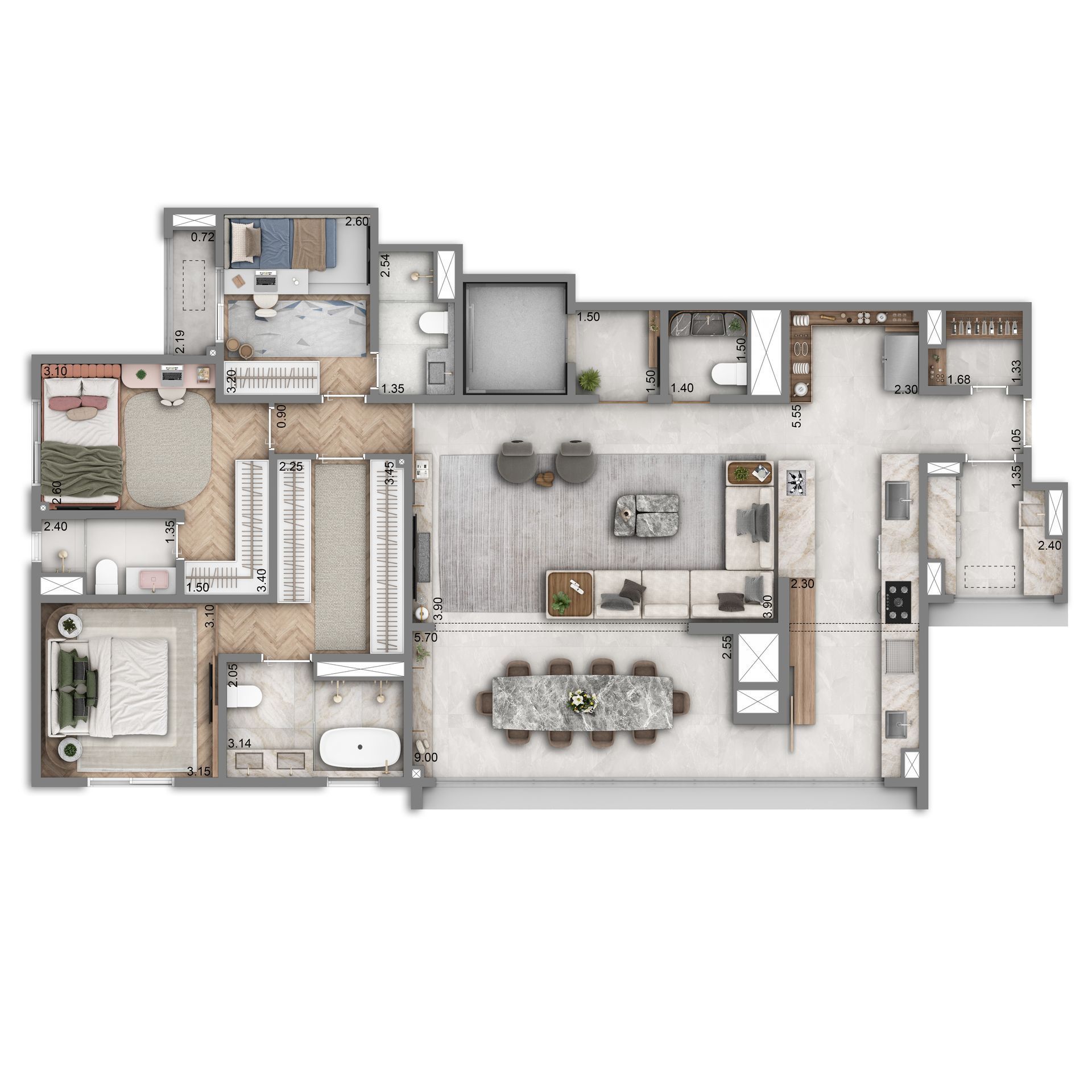 The Grand Residence — planta tipo 147m² padrão — curadoria iApartamentos — Brooklin