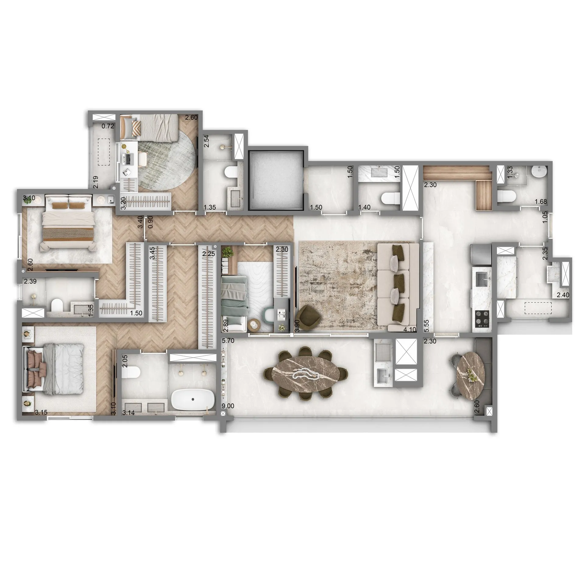 The Grand Residence — planta tipo 148m² opção 06 — curadoria iApartamentos — Brooklin