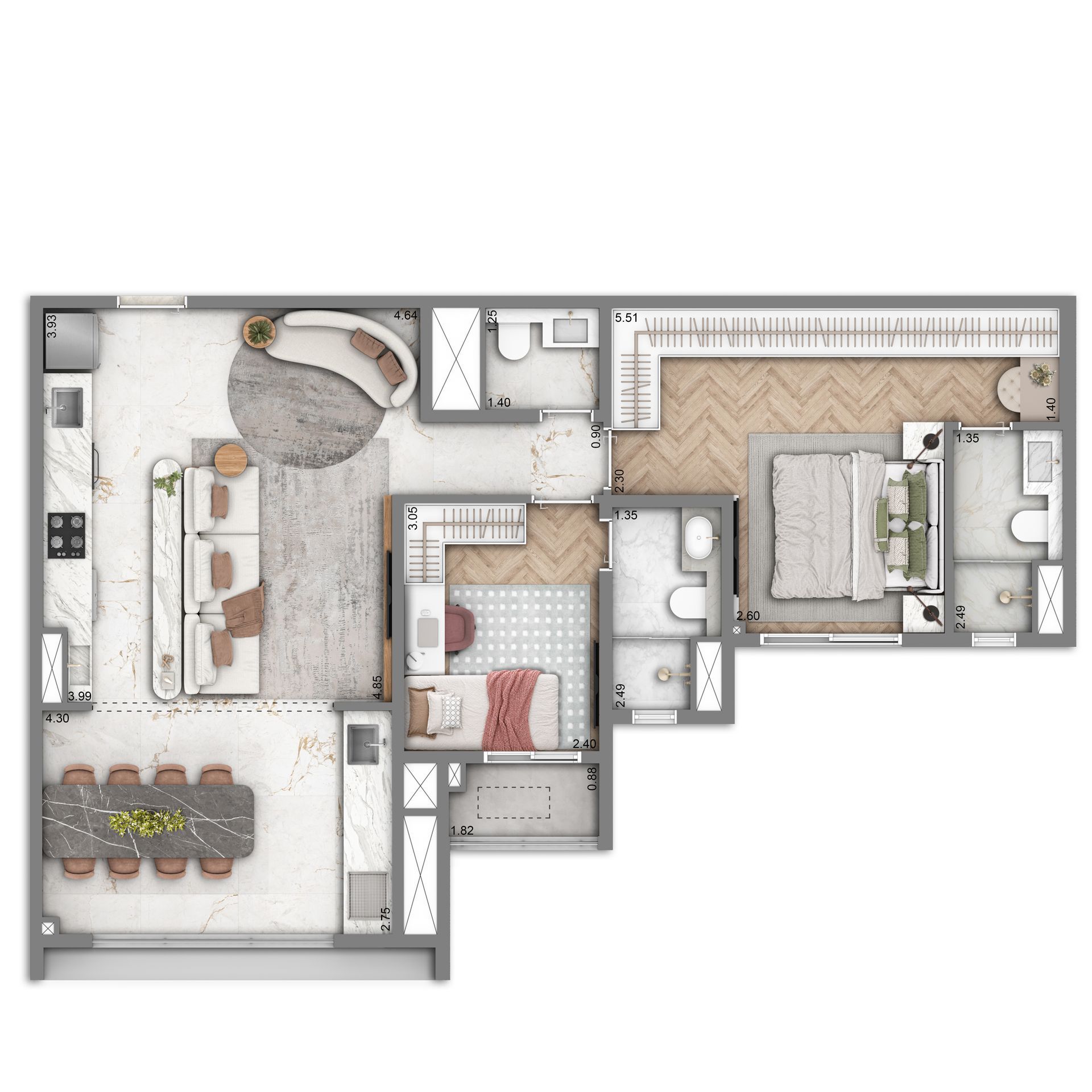 The Grand Residence — planta tipo 78m² padrão — curadoria iApartamentos — Brooklin