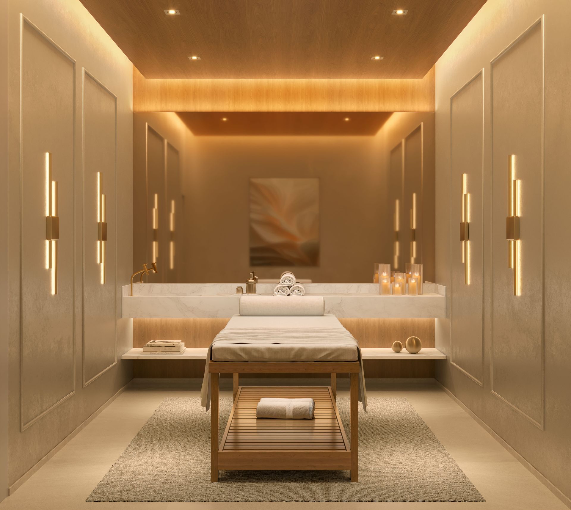 The Grand Residence — sala de massagem com design zen e infraestrutura de spa — curadoria iApartamentos — Brooklin