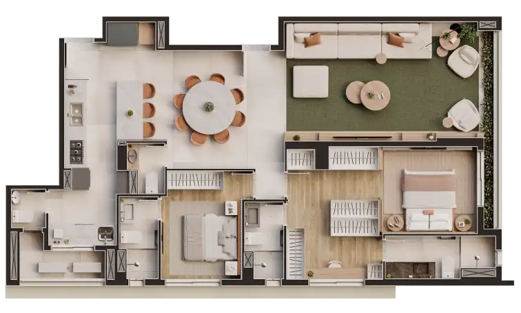 AIKÁ Moema - Planta Planta de 124m² com 2 SUÍTES