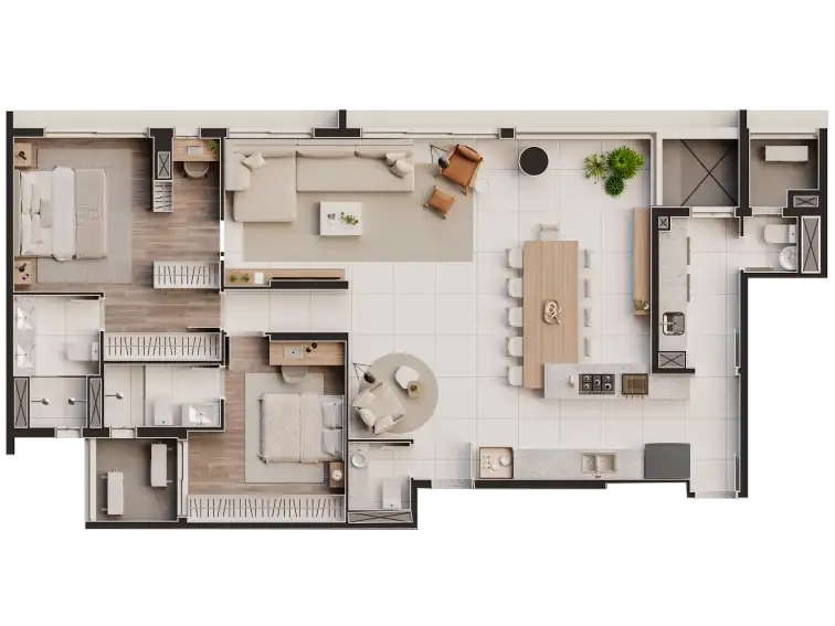 AIKÁ Moema - Planta Planta de 131m² com 3 SUÍTES