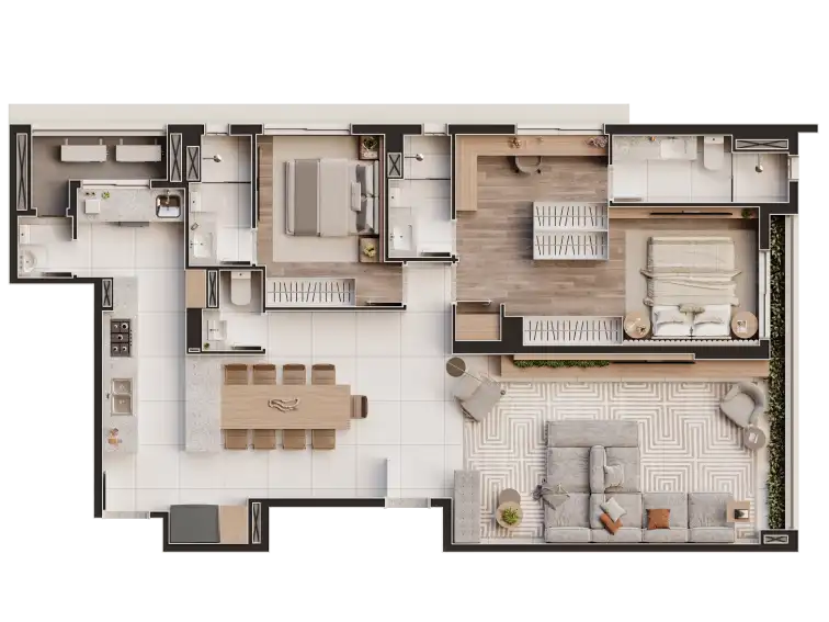 AIKÁ Moema - Planta Planta de 142m² com 3 SUÍTES