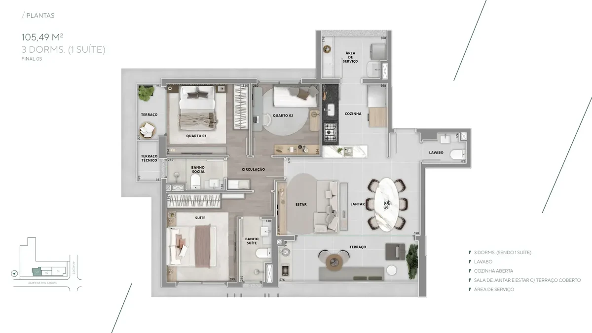 Brisea Moema - Planta Plantas de 105m²