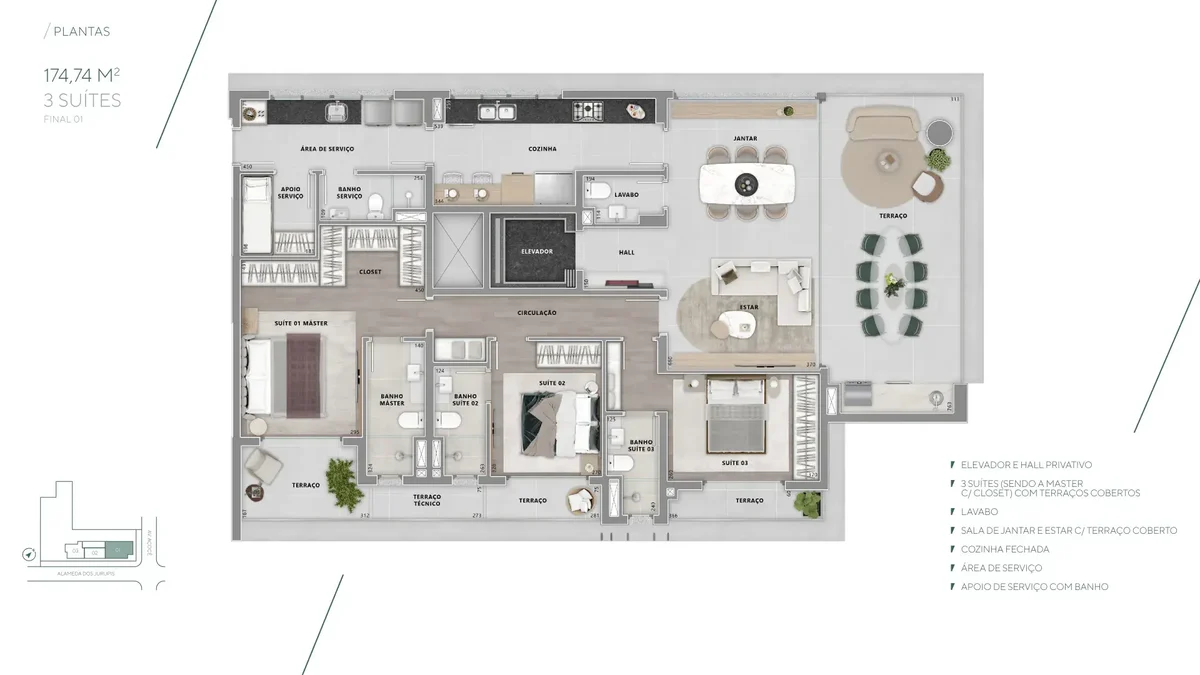Brisea Moema - Planta Plantas de 174m²