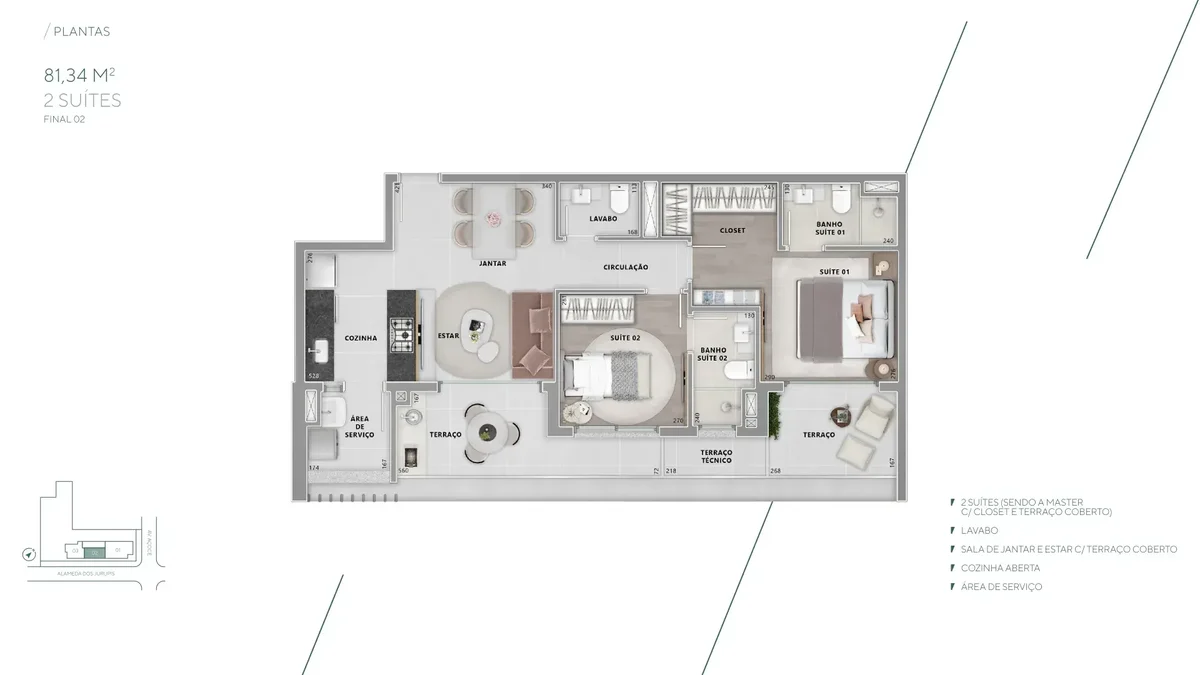 Brisea Moema - Planta Plantas de 81m²