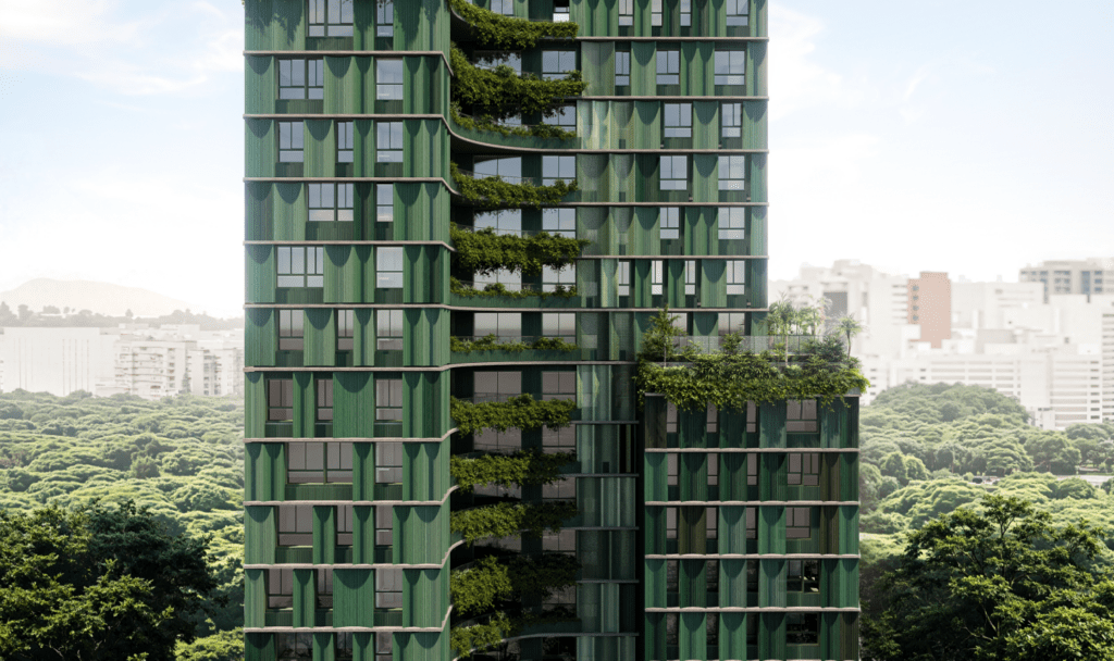Samanea Pinheiros — Detalhe Da Fachada Verde Com Brises Curvos E Varandas Ajardinadas — Curadoria Iapartamentos — Pinheiros