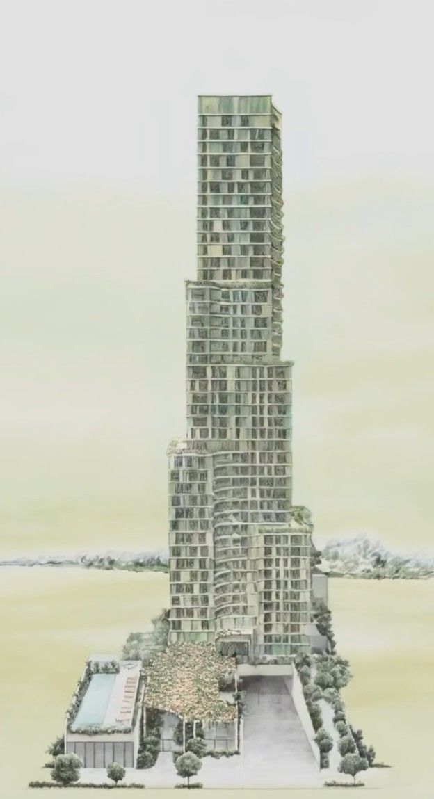 Samanea Pinheiros — Ilustração aquarelada da torre e do térreo — curadoria iApartamentos — Pinheiros