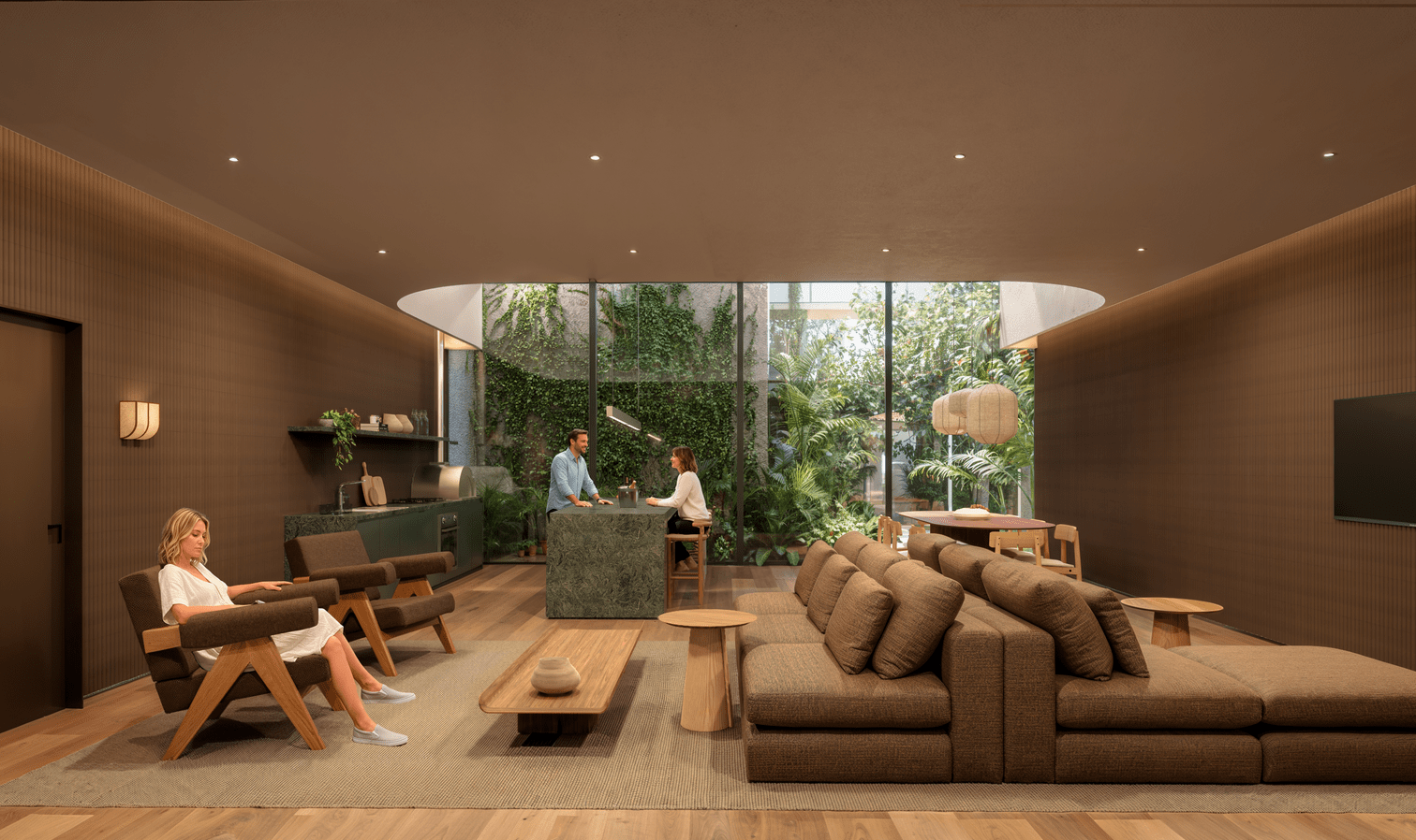 Samanea Pinheiros — Lounge gourmet de estar com jardim interno — curadoria iApartamentos — Pinheiros