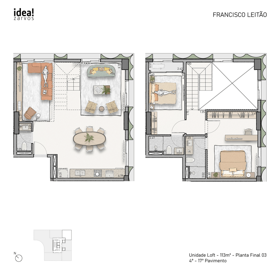 Samanea Pinheiros - Planta Planta Loft de 113 m²