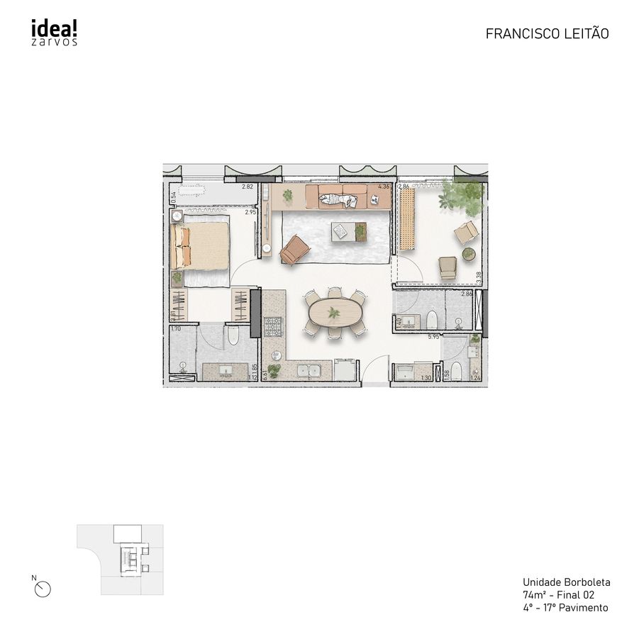 Samanea Pinheiros - Planta Planta Unidade Borboleta de 74 m²