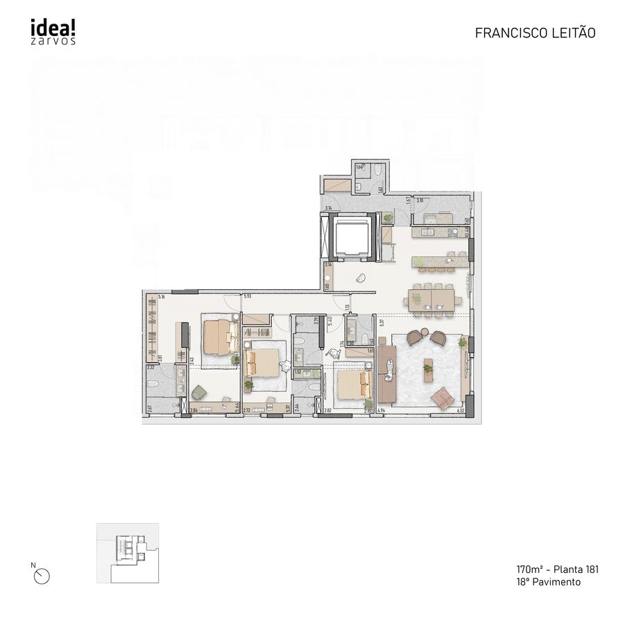 Samanea Pinheiros - Planta Planta residencial de 170 m²