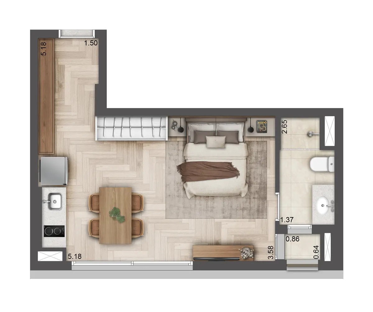 T.O.M. Paraíso - Planta Planta de 33 m²