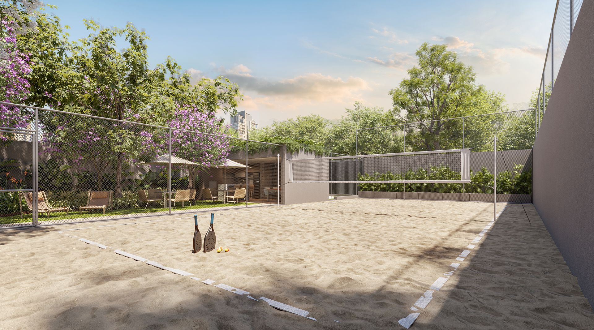 T.O.M. Paraíso LAVVI - Studios para Investimento no Paraíso - Quadra de Beach Tennis - curadoria iApartamentos - Paraíso