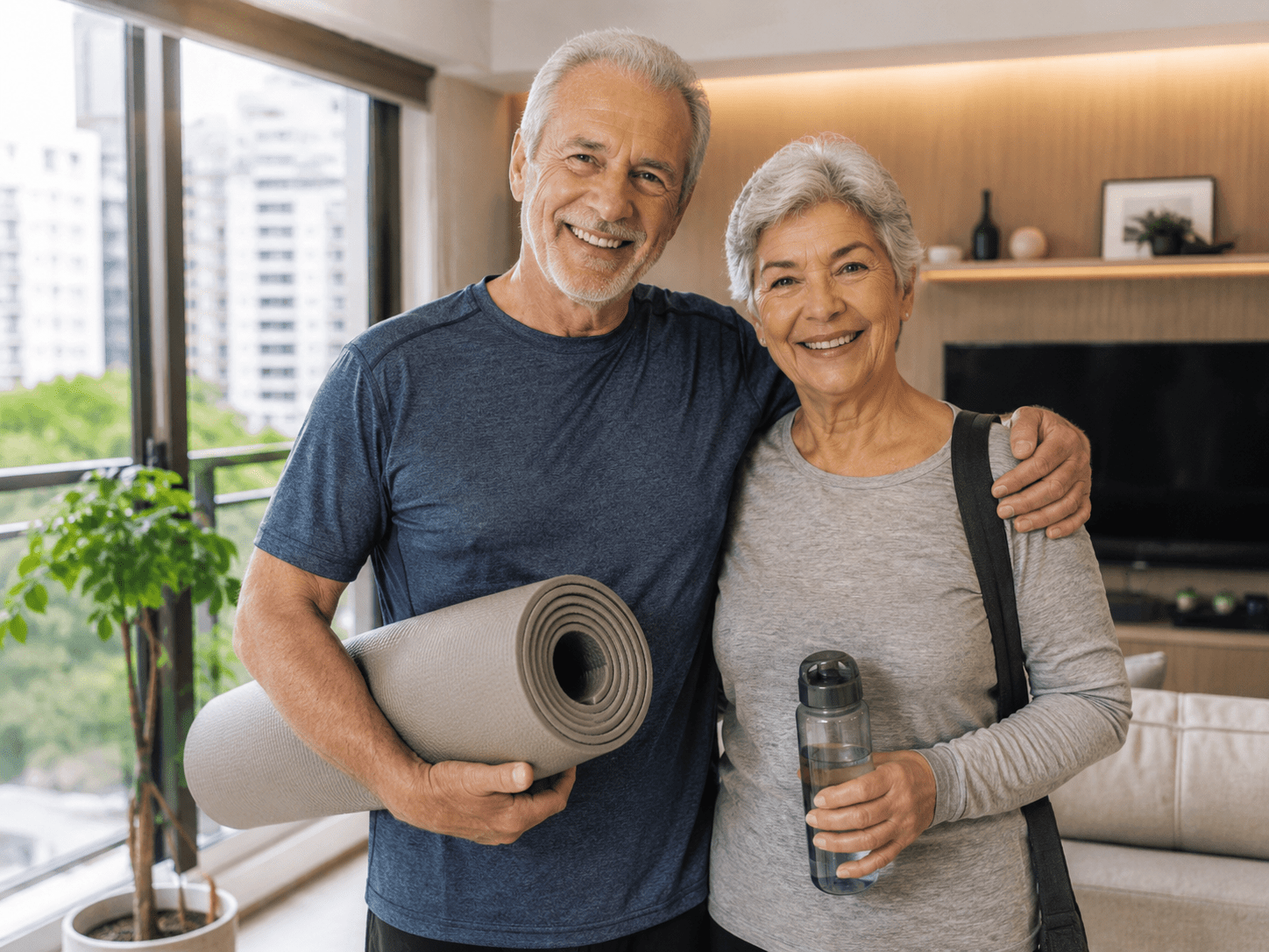 Casal 60+ Ativo Em Apartamento Urbano Moderno, Símbolo Da Economia Prateada No Mercado Imobiliário Brasileiro