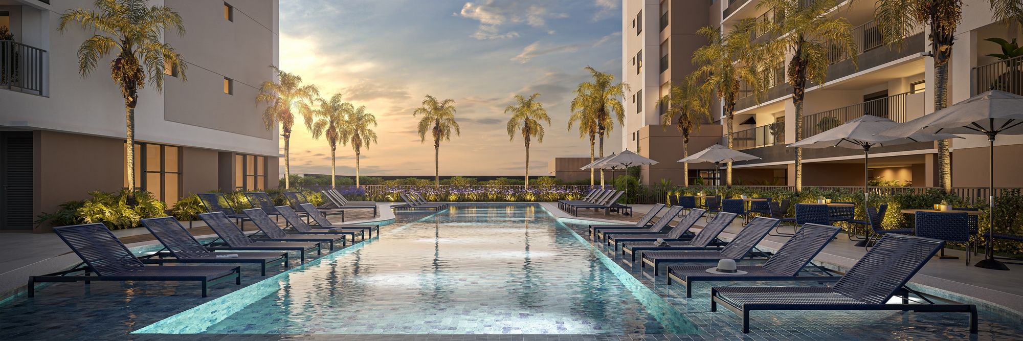 ORBYA Vila Carrão - Piscina com Deck e Espreguiçadeiras (Perspectiva Artística) - Lançamento na Av. Conselheiro Carrão na Zona Leste - Diálogo Engenharia
