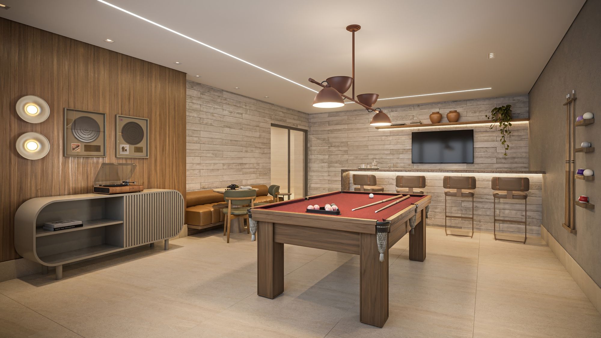ORBYA Vila Carrão - Salão de Jogos com Bar e Mesa de Bilhar (Perspectiva Artística) - Lançamento na Av. Conselheiro Carrão na Zona Leste - Diálogo Engenharia