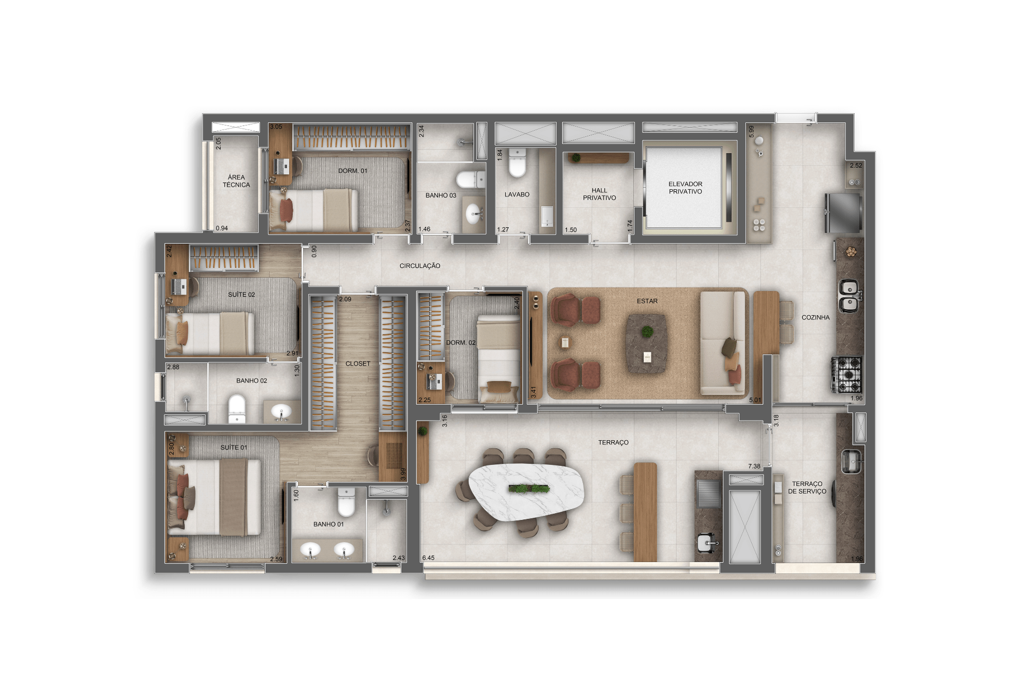 ORBYA Vila Carrão - Planta de 137m² - 4 Quartos sendo 2 Suítes com Lavabo (Perspectiva Artística) - Lançamento na Av. Conselheiro Carrão na Zona Leste - Diálogo Engenharia
