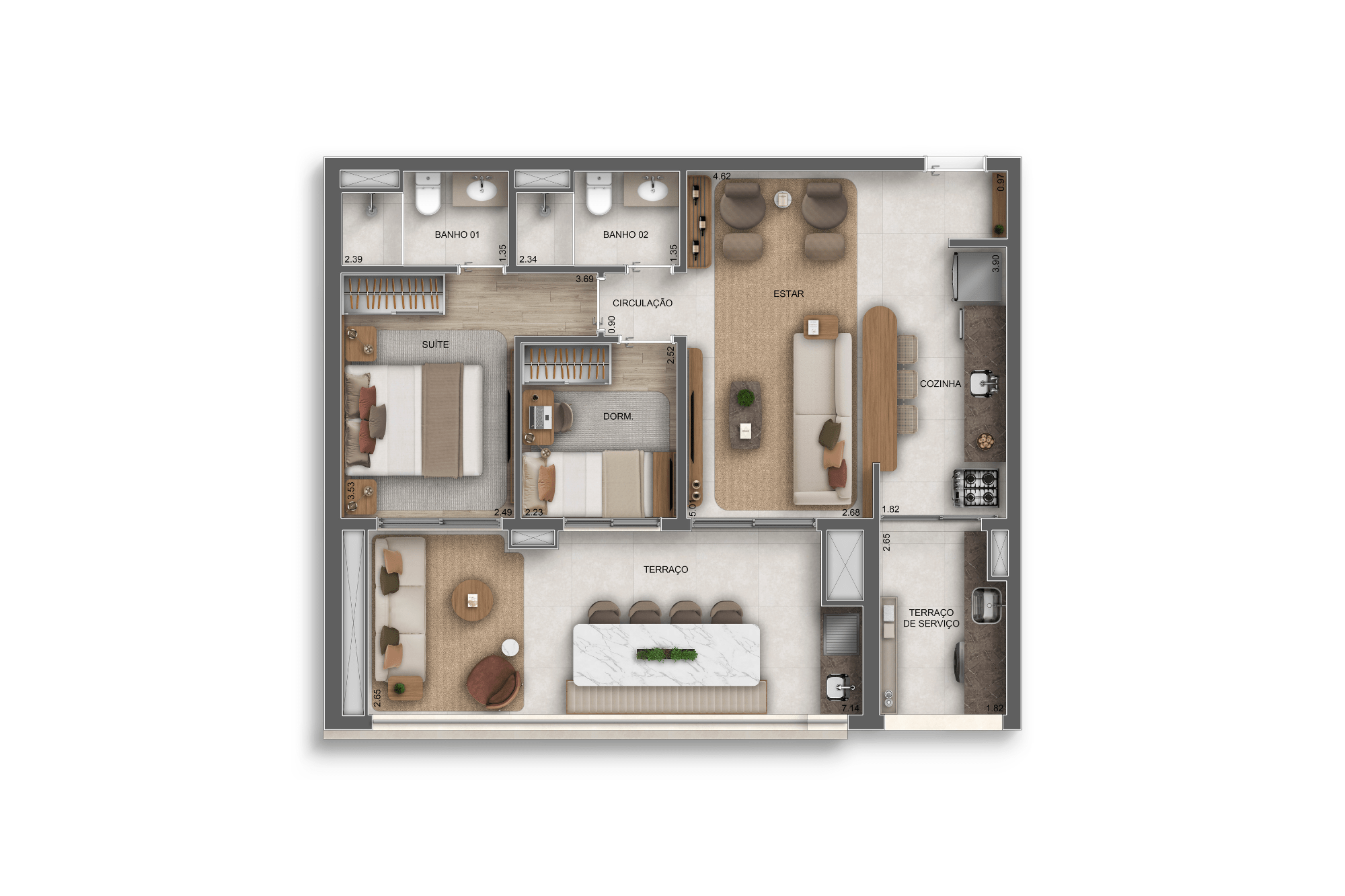 ORBYA Vila Carrão - Planta de 79m² - 2 Dormitórios com 1 Suíte (Perspectiva Artística) - Lançamento na Av. Conselheiro Carrão na Zona Leste - Diálogo Engenharia